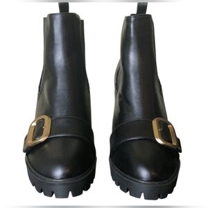 Black Ankle Boots with Gold Buckle